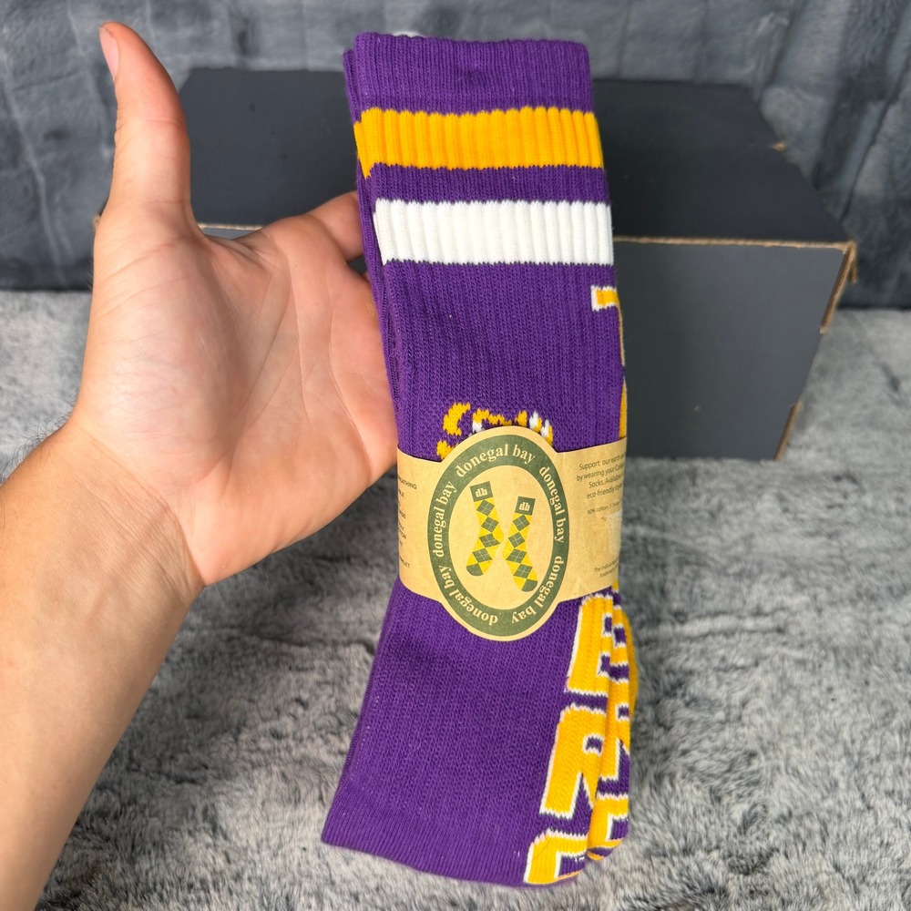 Donegal Bay LSU Tigers Crew Socks Purple Gold Striped NCAA One Size New